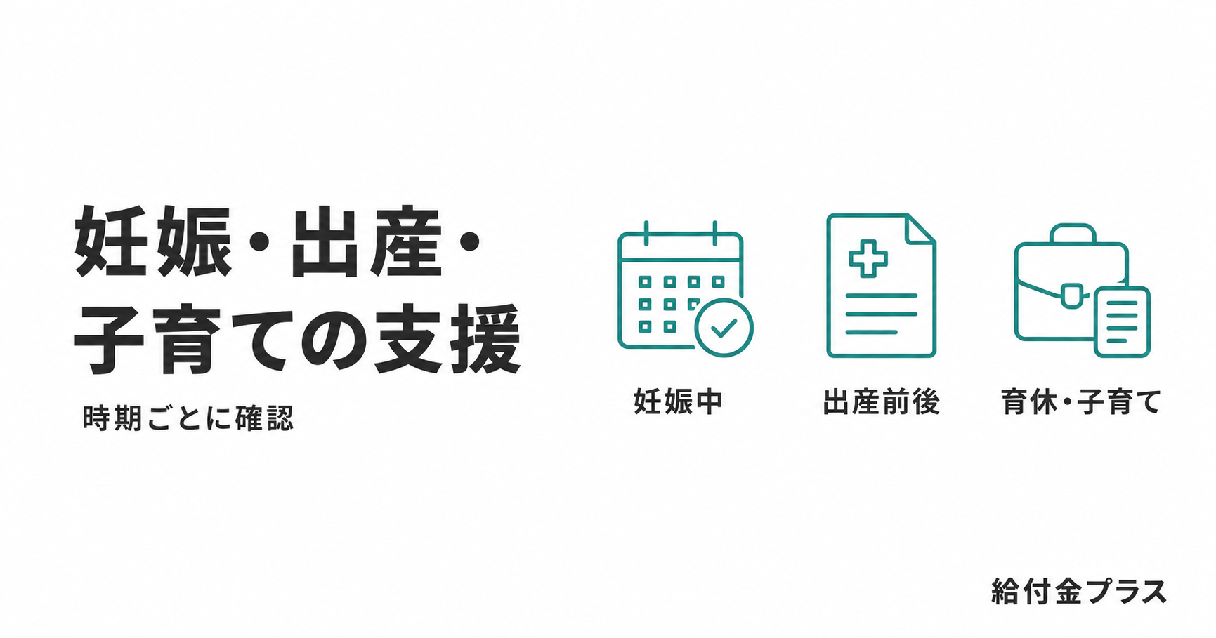 妊娠・出産・子育ての支援について、妊娠中、出産前後、育休・子育ての確認項目を示した図解