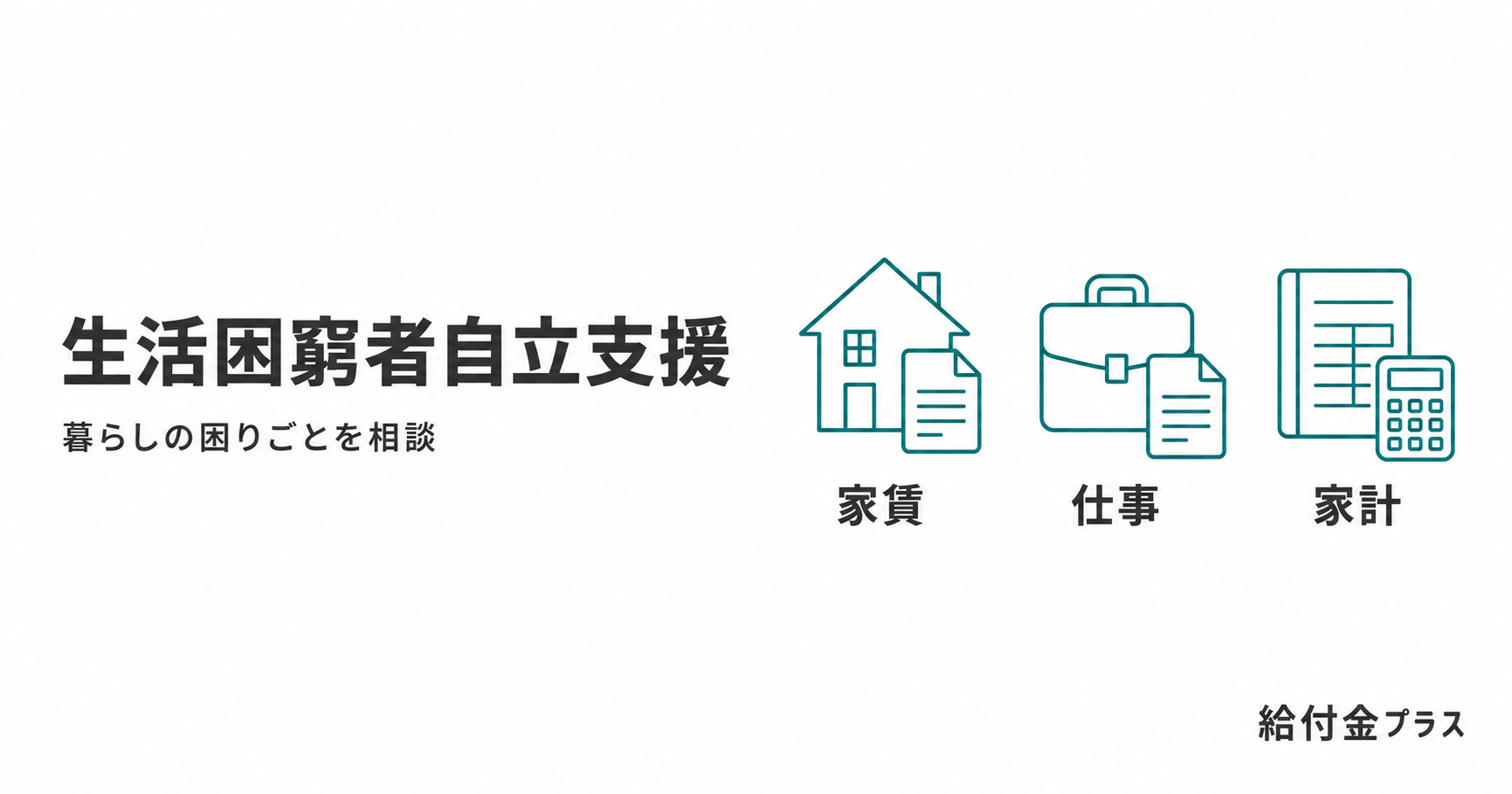 生活困窮者自立支援について、家賃、仕事、家計の相談内容を示した図解
