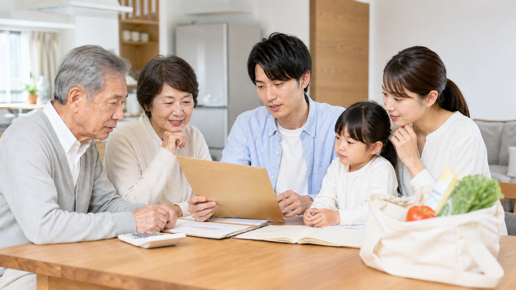 給付金の案内を確認する宇都宮市の家族