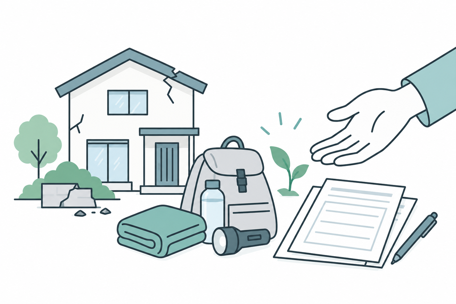 被災後の住まいと生活再建を表すイラスト